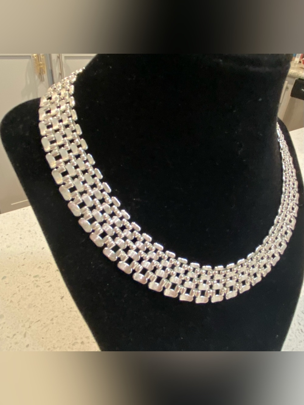 Vintage Napier Silver Panther Link Necklace Retro Chunky Bold Statement Choker